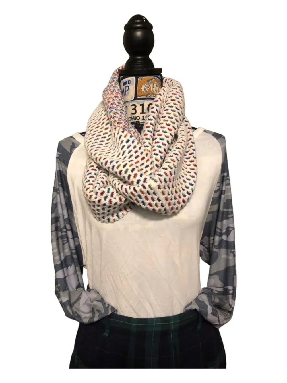 Talbots Multi Color Rainbow Tones Accent  Warm Textured Infinity Scarf